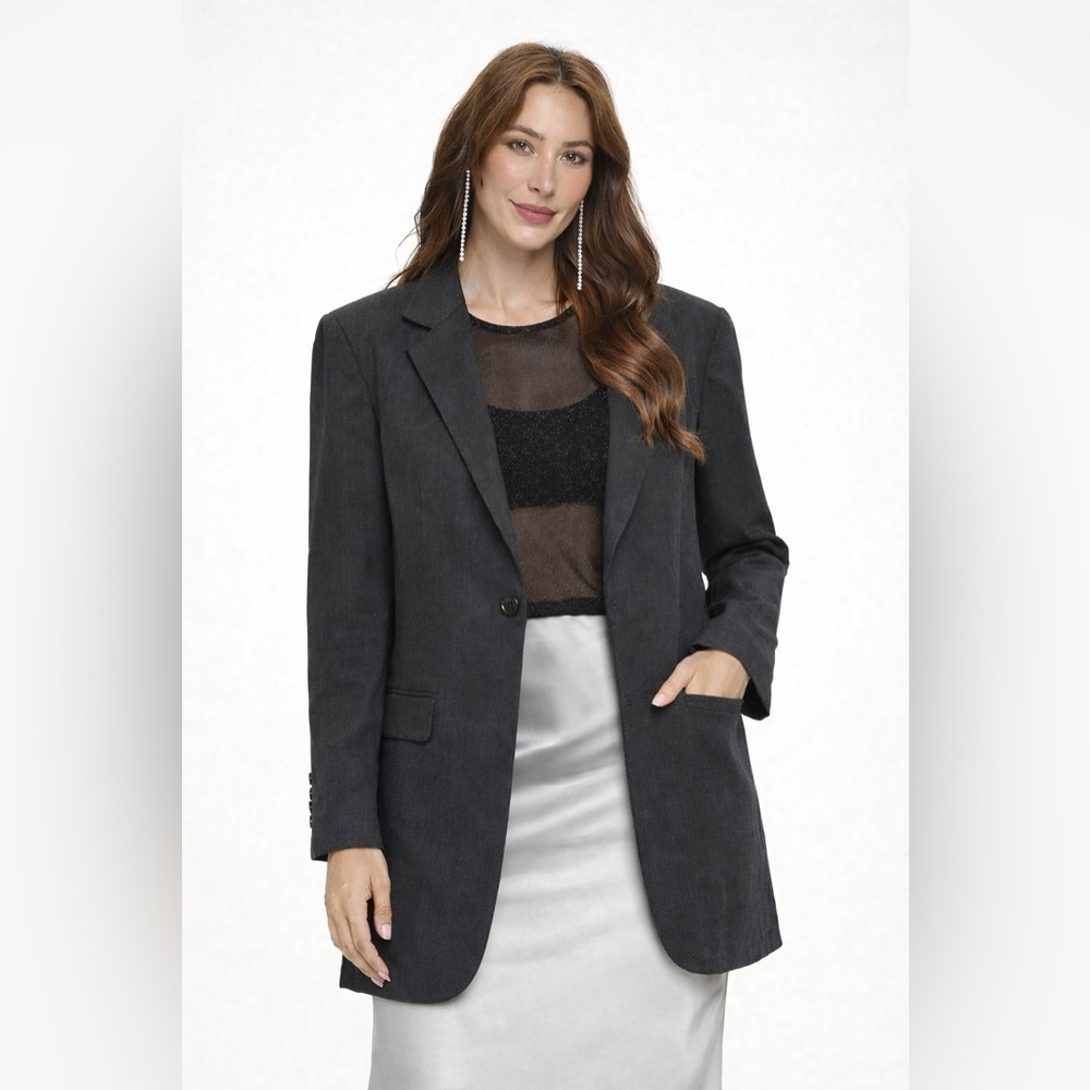 Louis Martin Blazer Jacket Womens Size 4 Black Wool Blend Dark Academia Prep